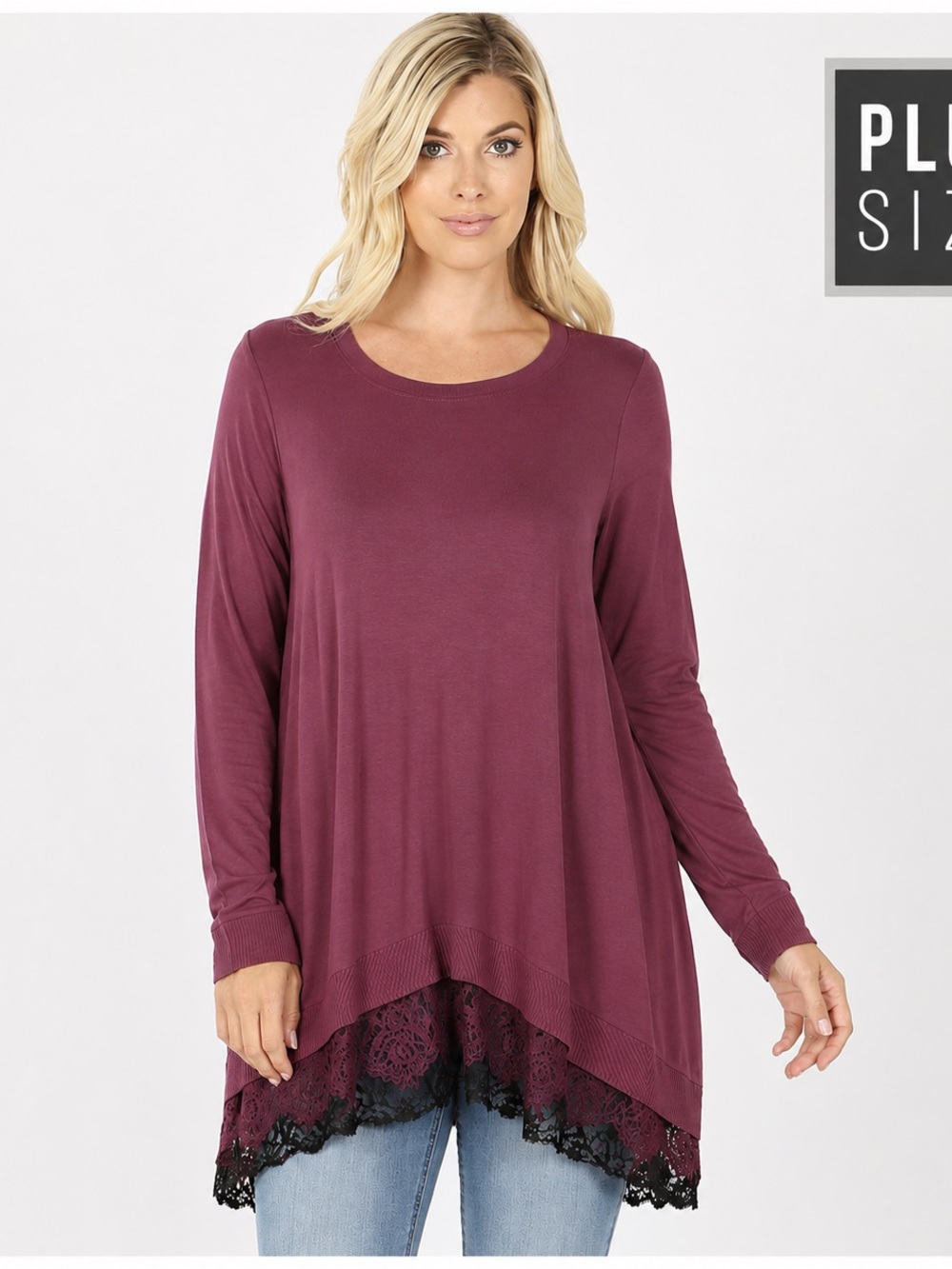 Plus Size LOGO Lori Goldstein Cotton Cashmere Lace Hem Tunic Sweater 2X Boho